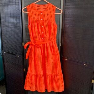Sleeveless Orange Eyelet Dress